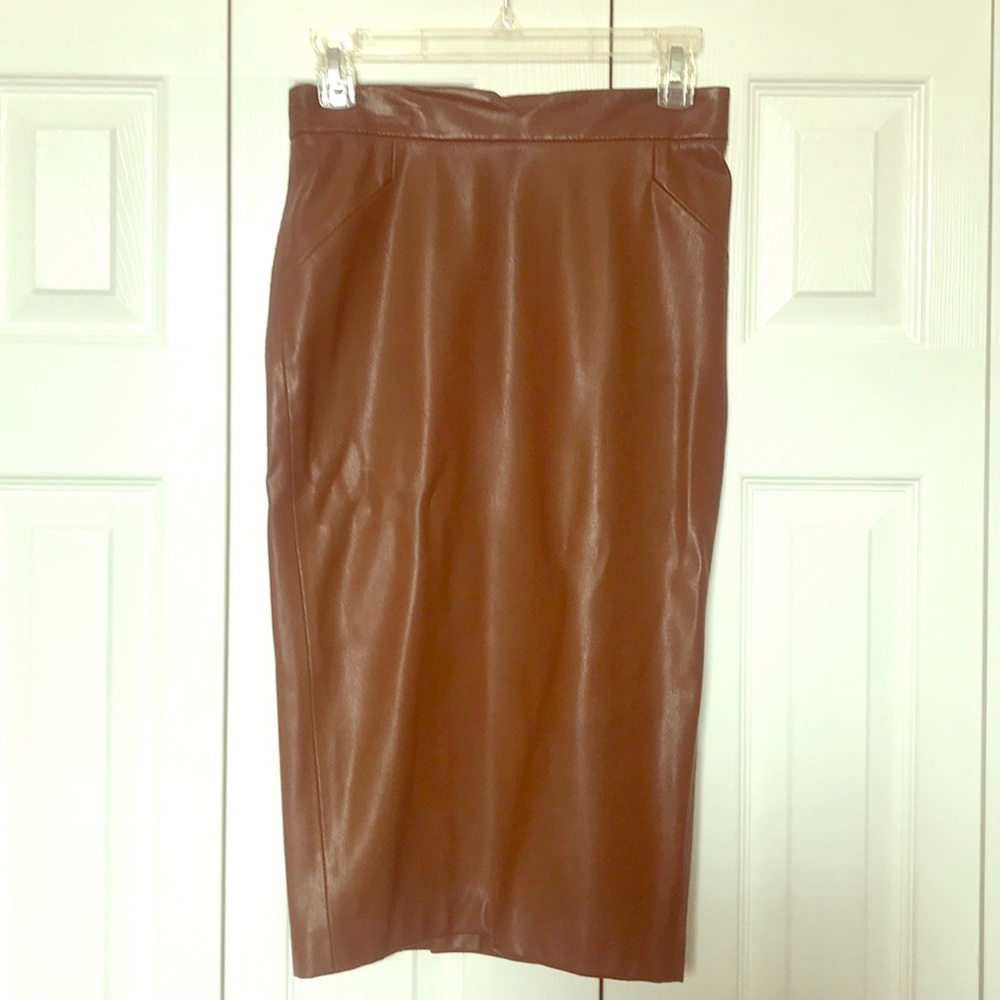 Chic Faux Leather Midi Pencil Skirt